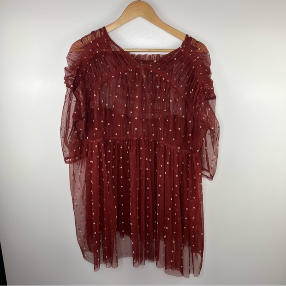 FREE PEOPLE Maroon Sheer Polka Dot Saya Tunic - Picture 2 of 7